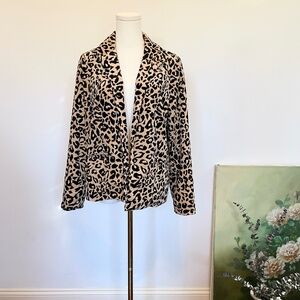 Chicos Leopard Velvet Open Front Blazer Jacket Women Sz 1 Fierce Retro Grunge